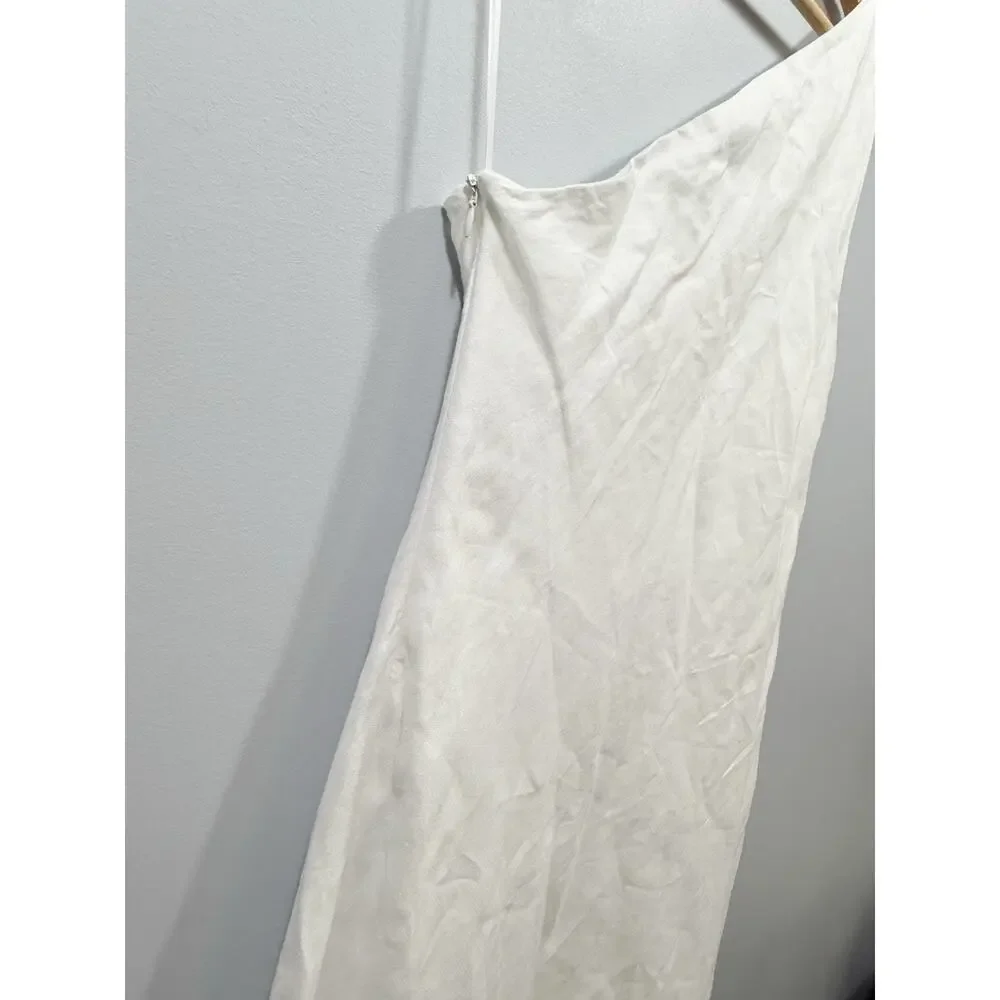 Zara White 100% Linen One Shoulder Minimalistic Maxi Dress Women’s Regular M